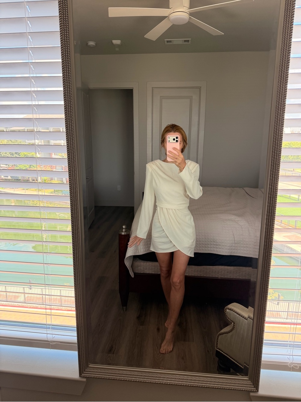 H&M Cream Long-Sleeve Wrap Mini Dress